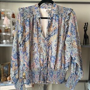 Elan Abstract Blue and Pink Blouse; fits size S